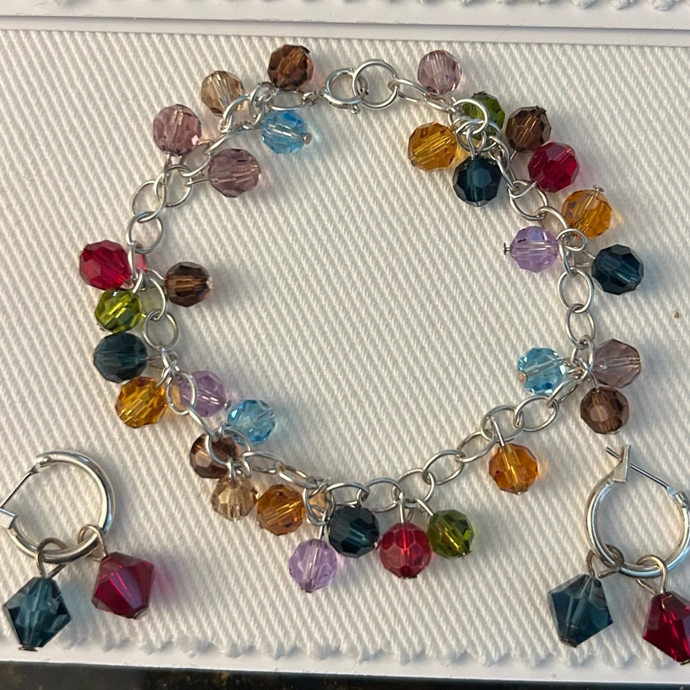 925 Sterling Silver & acrylic accent bracelet and earrings
